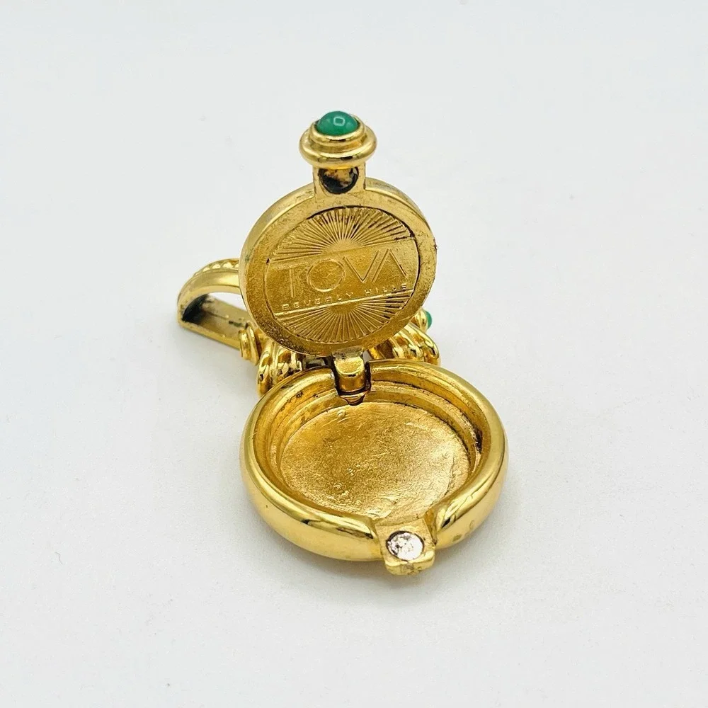 Vintage Tova Beverly Hills Gold Pendant Reversible Perfume Holder Powder Compact